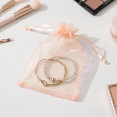25PCS Peach Organza Bags 5×7 inches – Sheer Mesh Jewelry Pouches, Organza Gift B