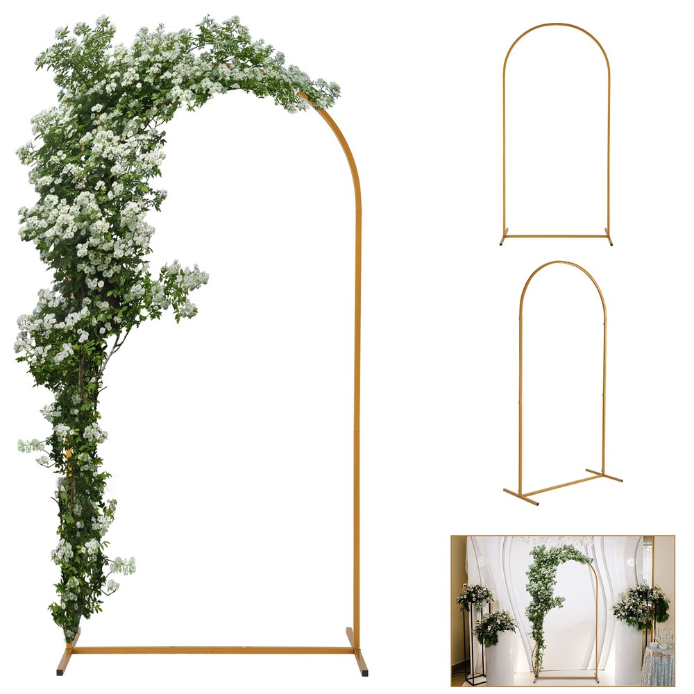 6.6 FT Wedding Arch Backdrop Stand Gold Metal Arch for Wedding Ceremony Party