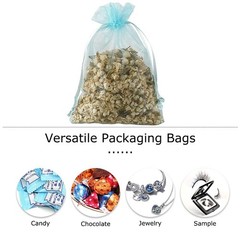 Drawstring Organza Bags, 100pcs Small Gift Pouches, Party Favors, Blue