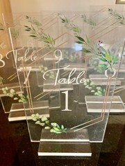Table Numbers 1-20 Acrylic Wedding & Party Set / Stands Hand Painted