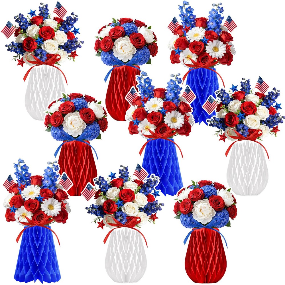 9 Pcs Patriotic Table Decorations 4th of July Honeycomb Centerpieces Red White