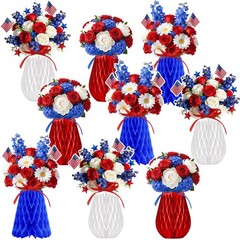 9 Pcs Patriotic Table Decorations 4th of July Honeycomb Centerpieces Red White