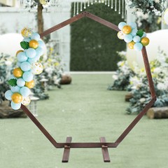 7.2FT Wedding Party Arch Door Wooden Heptagon Flower Arbor Stand Background USA