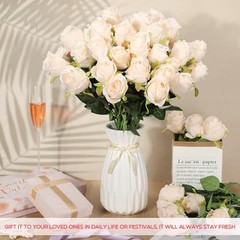 50 Pcs Artificial Rose Flower Bulk Realistic Silk Fake Roses Beige Champagne
