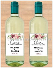Wedding Wine Bottle Labels Personalized Waterproof Gloss Marsala and Blush Roses