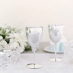 6 pcs Silver Premium Metallic Plastic 8 oz Wine Glasses Party Events Disposable