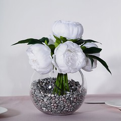 WHITE 10″ Silk Artificial Peony Flowers Bouquet Arrangement Wedding Centerpieces