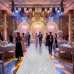 Wedding Aisle Runner: 4FT×15FT Sequin Fabric – Silver Sparkly Carpet Runner