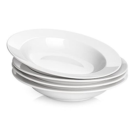 Soup Bowls, Pasta Bowls Set of 4, White Salad Bowls and Plates, 9.5 Inch-20 oz
