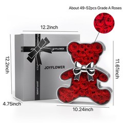 JoyFlower Preserved Roses Bear Gift for Women, Romantic Eternal Flowers Red