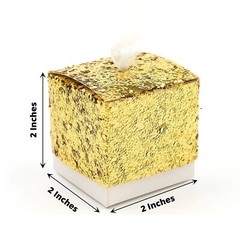 25 GOLD WHITE Sequin Glittered FAVOR BOXES Ribbon Mini Gift Holders Party Events