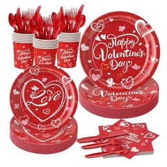 112PCS Valentine’s Day Heart Party Plates Supplies Love Heart Party Red