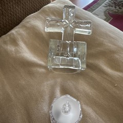 Clear Glass Cross Votive Tea Light Candle Holder With Candle