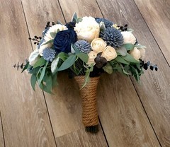 Dusty Blue Bridal Bouquet Navy Sola Wood Wedding Flowers Eucalyptus Bridesmaid