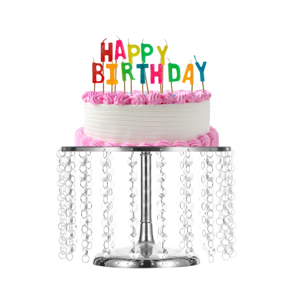 Metal Cake Stand with Crystal Pendants for Wedding Birthday Silver 10 x 6Inch