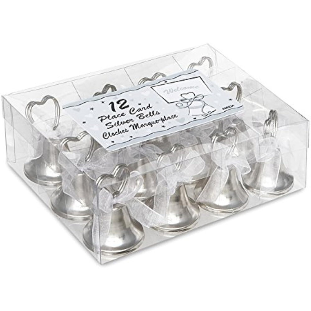 12 Pack Unique Silver Bell Wedding Place Card Holders, 2″ – 95234