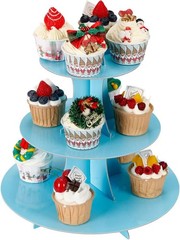 Sturdy 3-Tier Dessert Display Stand in Light Blue for Events, Holds 16 Cupcakes