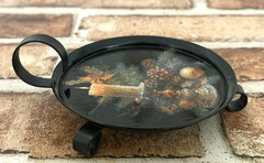 VINTAGE BLACK METAL WALKING CANDLE HOLDER W/ FINGER LOOP + FLAMELESS CANDLE