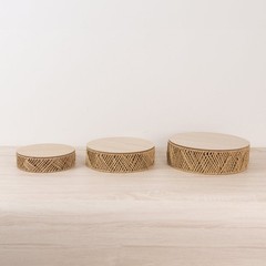 3 Natural Pedestal Cake Stands Jute Rattan with Wooden Top Plates Wedding