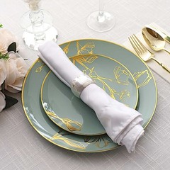 20 Round Dusty Sage Plastic Salad Dinner Plates Gold Floral Design Events