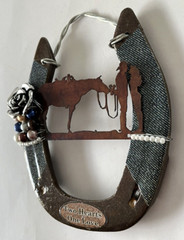 Western Wedding Metal Horseshoe Blue Denim Cowboy Couple Ringbearer/Wallhanging
