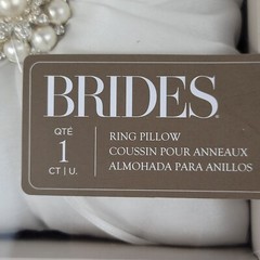 Brides Wedding Ring Bearer Pillow 7×7 White Faux Pearl Rhinestone Center Cluster