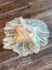 Vintage Style Cream Satin and Lace Wedding Ring Bearer Pillow with Heart Overlay