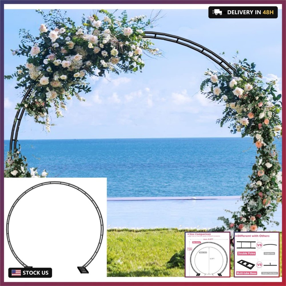 Queension Extra Large Wedding Arch for Ceremony 8.5Ft Wide 7.4Ft High, Metal Bal