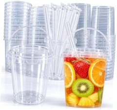 Drink Buckets with Lids and Straws, Reusable Clear Plastic Party 30 Sets 34 oz
