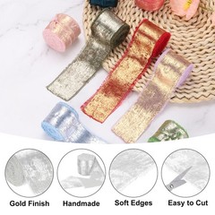 4pcs Chiffon Ribbon, 1″x5 Yard Silk Ribbon, Champagne Glitter Fabric Ribbon