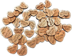 Wooden Heart Confetti ~ Best Day Ever! ~ Wood Hearts, Wood Confetti Engraved Lov