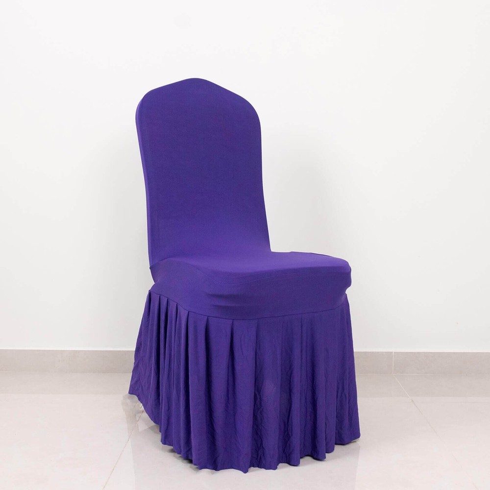 PURPLE Ruffle Pleated Skirt Fitted Spandex Banquet CHAIR COVER Party Decorations