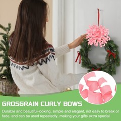 6 Pcs 4 Inch Grosgrain Curly Bows for Gift Wrapping Self-Adhesive Light Pink