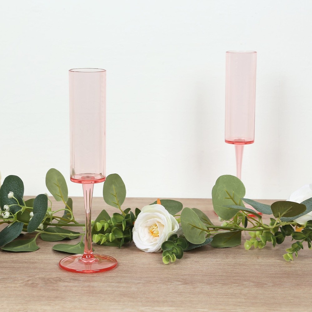 6 BLUSH Cylindrical 6 oz Reusable Plastic Champagne Flute Glasses Party Events