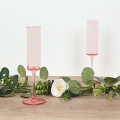 6 BLUSH Cylindrical 6 oz Reusable Plastic Champagne Flute Glasses Party Events