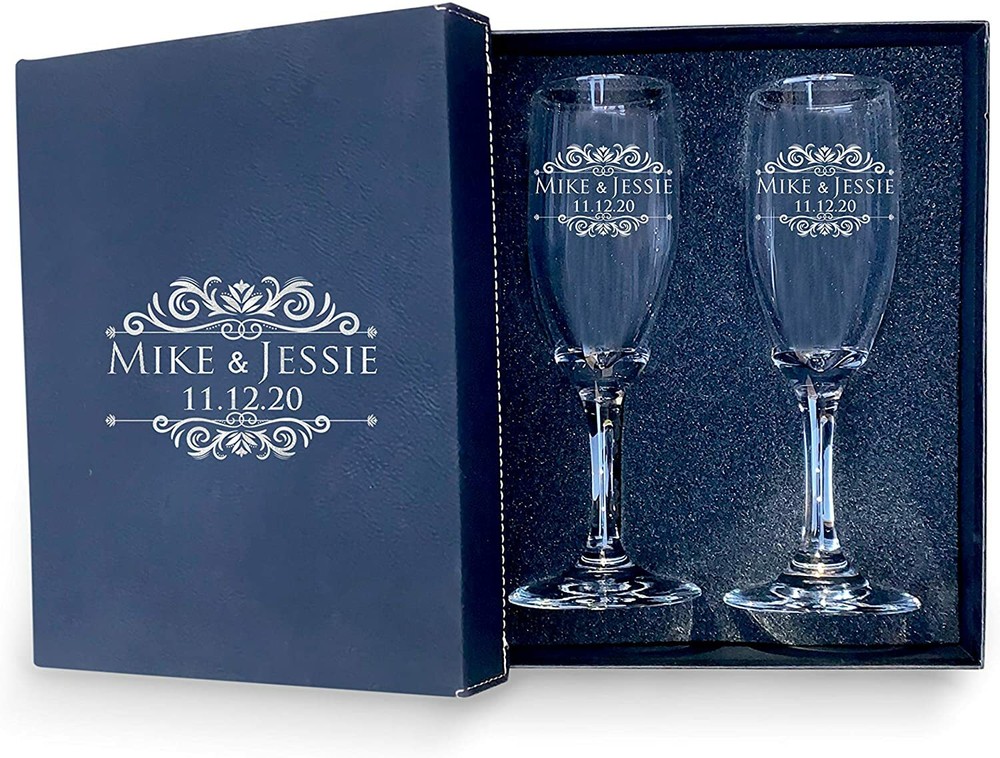 LOVE Personalized set of 2 Champagne Glass with box, Flutes wedding