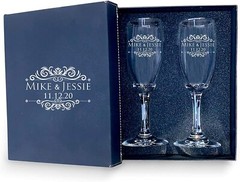LOVE Personalized set of 2 Champagne Glass with box, Flutes wedding
