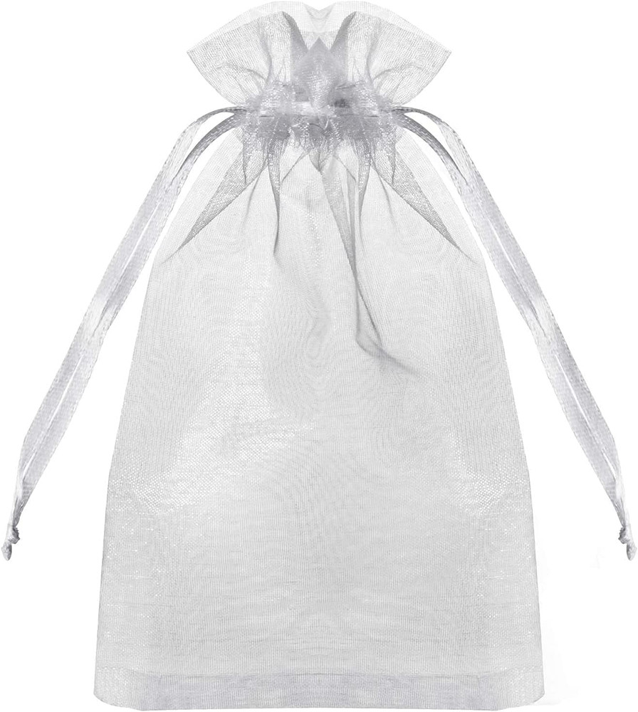 100PCS Premium Sheer Organza Bags, White Wedding Favor Bags with Drawstring, 4×6