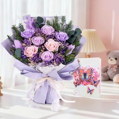 Magic Ants Preserved Roses Real Flowers Last 3 Years No Water Purple and Pink