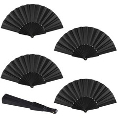 Minelife 4 Pieces Black Handheld Folding Fan, 9 inches x 16.5 inches,