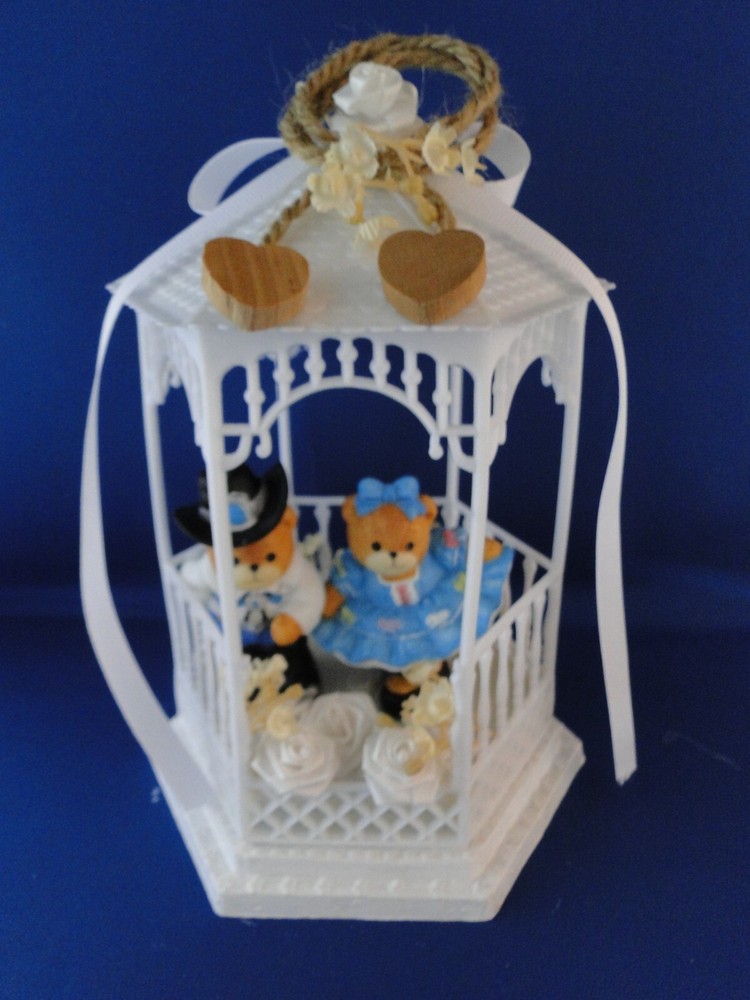 New Vintage Bakery Crafts Teddy Bear Country Dancers Gazebo Wedding CakeTop,