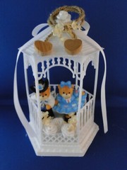 New Vintage Bakery Crafts Teddy Bear Country Dancers Gazebo Wedding CakeTop,