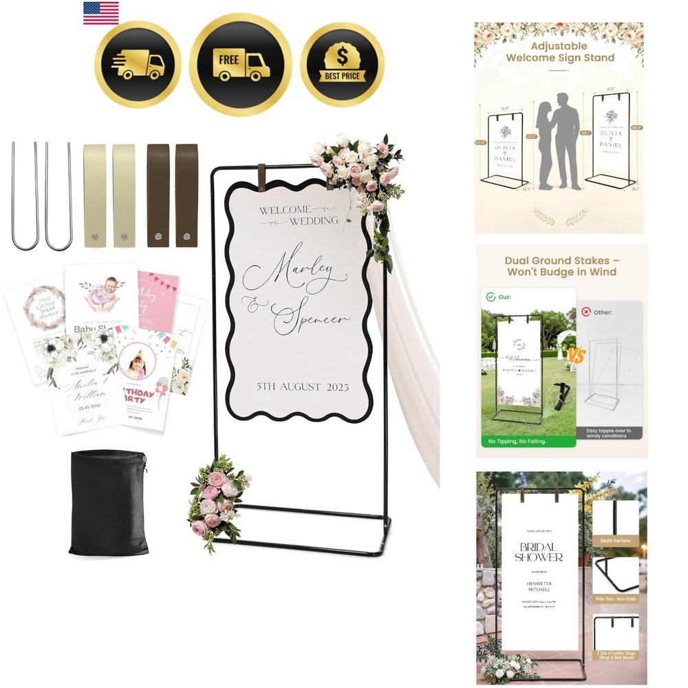Wedding Welcome Sign Stand Easel Holder for Signs Black with Ground Stakes