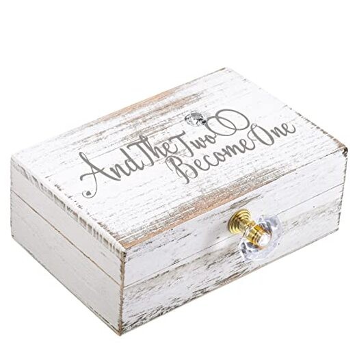 Wedding Ring Bearer Box and Then Two Become One Mr. and Mrs. Diamond Ring White