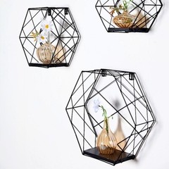 3 Hexagon Metal Wood GEOMETRIC FLOATING SHELVES Party Event Sale Supplies