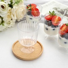 24 CLEAR 5 oz Ribbed Round Plastic Dessert CUPS Spoons Set Party Decorations