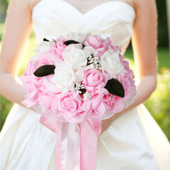 Wedding Bouquet Bridal Bridesmaid Artificial Silk Rose Flowers with Lace Fake Fl