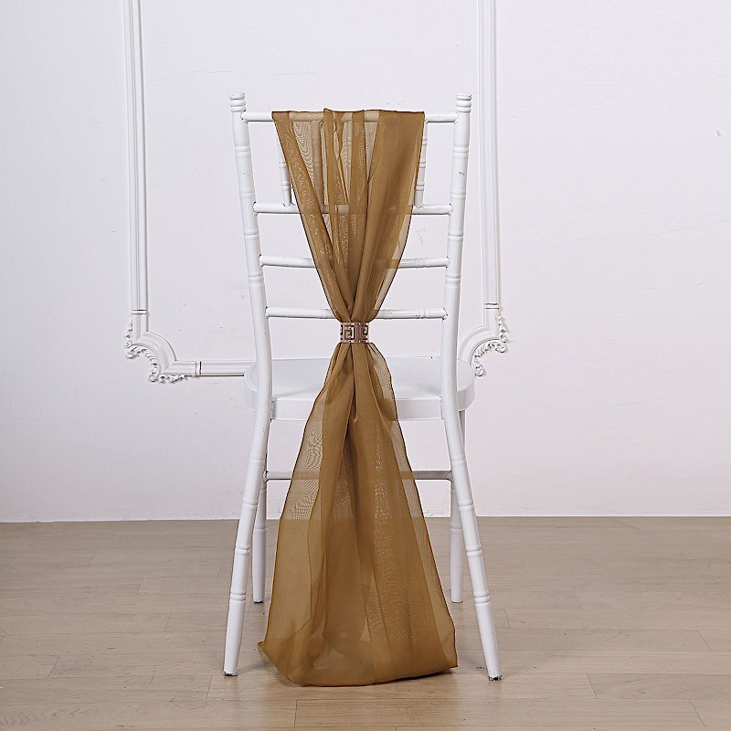 5 Gold Premium Chiffon Wide CHAIR SASHES Wedding Party Reception Decorations