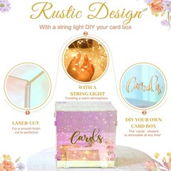Iridescent Acrylic Wedding Card Box String Light DIY Gift Envelope Holder
