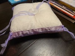 Wedding Ring Bearer Pillow 9 x 9 Purple and Cream, Ivory, Hand Made